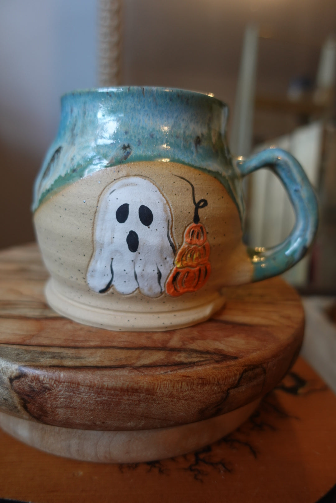 Ghost Mug with 3 Pumpkins